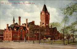 C.M. & St. Paul Depot Milwaukee, WI Postcard Postcard