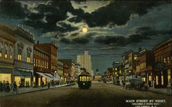 Main Street by Night - "Columbia's White Way" Postcard