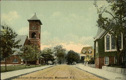 Blackstone Street and Churches Woonsocket, RI Postcard Postcard