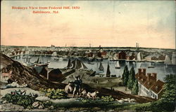 Bird's Eye View from Federal Hill (1850) Baltimore, MD Postcard Postcard