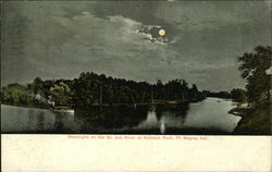 Moonlight onthe St. Joe River at Robison Park Fort Wayne, IN Postcard Postcard