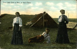 Two Little Girls in Blue, on Their Claims Postcard