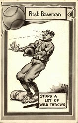 First Baseman Stops a Lot of WIld Throws Baseball Postcard Postcard