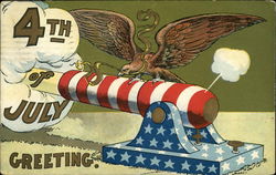 4th of July Greeting with Cannon and Eagle Postcard Postcard