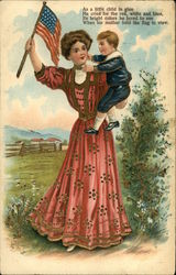 Woman and Boy with Flag Postcard