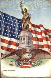 Statue of Liberty, American Flag and Bald Eagle Postcard