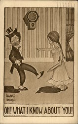 Woman With Rolling Pin Speaks to Husband in Top Hat and Tails Postcard