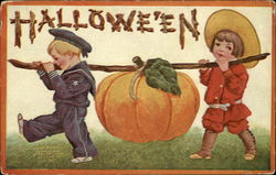 Children Carry Pumpkin Postcard