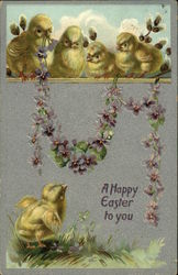 A Happy Easter to You with Chicks and Violets Postcard Postcard