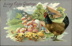 Loving Easter Greetings with Hen & Chicks Postcard