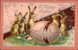 A Happy Easter with Bunnies and Eggs Postcard