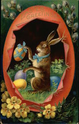 Easter Greetings With Bunnies Postcard Postcard