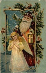 Angel and Santa Claus Postcard