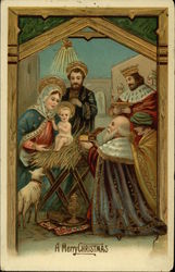 A Merry Christmas with Nativity Scene Postcard