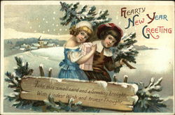 Hearty New Year Greeting Postcard