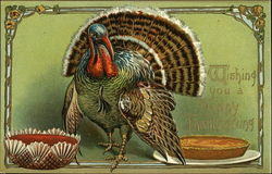 Wishing You a Happy Thanksgiving with Turkey and Pie Postcard