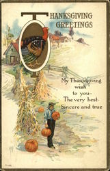 Thanksgiving Greetings, with Turkey and Pumpkins Turkeys Postcard Postcard