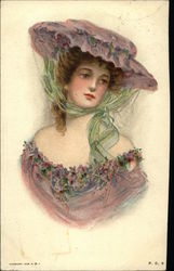 Lady in Violet with Hat Postcard