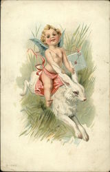 Cherub Riding Bunny - H.C. Frentz Advertising Fantasy Postcard Postcard