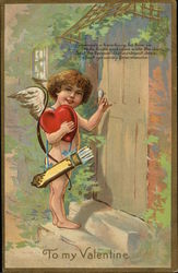 To My Valentine - Cupid Knocking Postcard