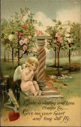 Love is Waiting and Time Creeps by, Give me Your Heart and Time Will Fly Cupid Postcard Postcard