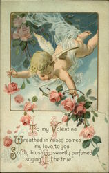 To My Valentine with Cupid and Pink Roses Postcard Postcard