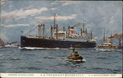 United States Line S.S. President Roosevelt, U.S. Government Ship Steamers Postcard Postcard