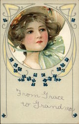 Art Nouveau Woman Women Postcard Postcard