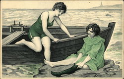 Women Bathing, Rowboat Postcard