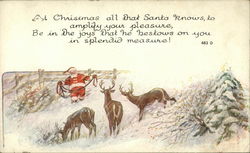 Santa And Three of His Reindeer Santa Claus Postcard Postcard