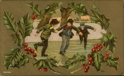 Boys Ice Skating Postcard