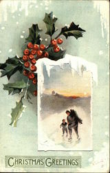 Christmas Greetings with Snow and Holly Postcard Postcard