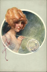 "Les Plaisirs permis" Soap Bubbles Artist Signed Postcard Postcard