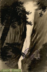 Lacquer Japanese Waterfall Postcard