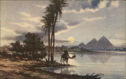 Moonlight near Pyramids Cairo, Egypt Africa Postcard Postcard