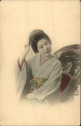 Japanese Woman Wearing Kimono Postcard Postcard