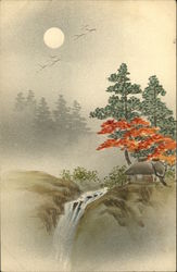 Japanese Landscape Drawing in Colors Postcard