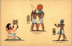 Queen Hatshepsut, God Ra Blessing King Thothemes III, & King Amenhotep II Egypt Africa Postcard Postcard