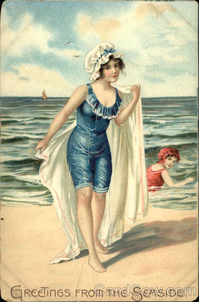 Greetings from the Seaside - Girls Swimming Swimsuits & Pinup