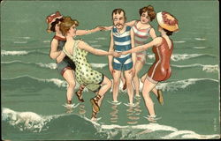 Women Dancing Around Man In Bathing Suit Swimsuits & Pinup Postcard Postcard