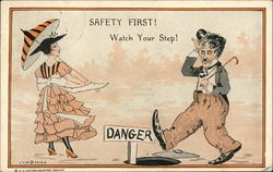 Safety First! Watch Your Step! Comic, Funny Postcard Postcard