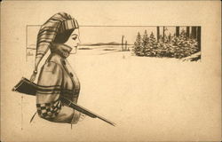 Female Hunter with Shotgun in Winter Hunting Postcard Postcard