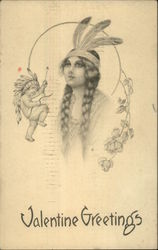 Indian Maiden's Portrait With Indian Cupid Postcard