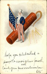 Uncle Sam, American Flag and Firecracker, N.Y. 7-4-06 4th of July Postcard Postcard