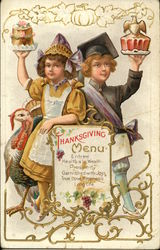 Thanksgiving Menu, Entree, Health a la Wealth, Prosperity, Garnished with Joys Children Postcard Postcard