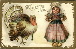 Thanksgiving Joys with Dutch Girl and Turkey Postcard