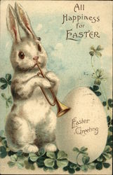 All Happiness for Easter, Easter Greeting With Bunnies Postcard Postcard