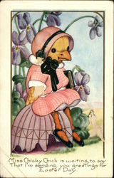 Miss Chicky Chick is Waiting to Say That I'm Sending you Greetings for Easter Day With Chicks Postcard Postcard