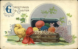 Greetings for Easter with Eggs and Chick Postcard