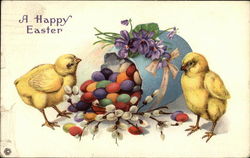 A Happy Easter with Chicks and Egg Postcard Postcard